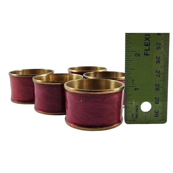 Set of 5 Pier 1 Brass and Burgundy Enamel Napkin Holders Made in India Pink Tone - Picture 1 of 9